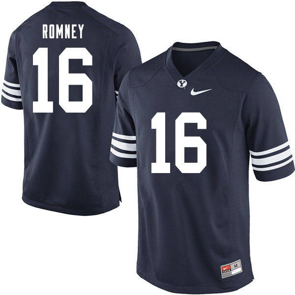 Men #16 Baylor Romney BYU Cougars College Football Jerseys Sale-Navy